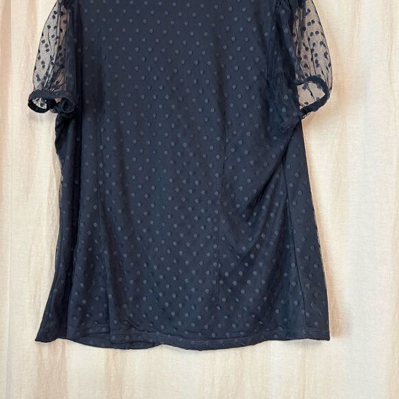 International Concepts 2X black polka dotted lacy sheer sleeves button front - Picture 6 of 7